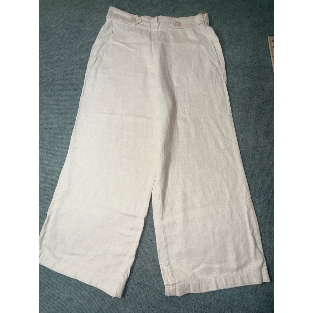 Croft & Barrow Wide Leg Pants Women's Size Small Beige  Linen Blend Crop